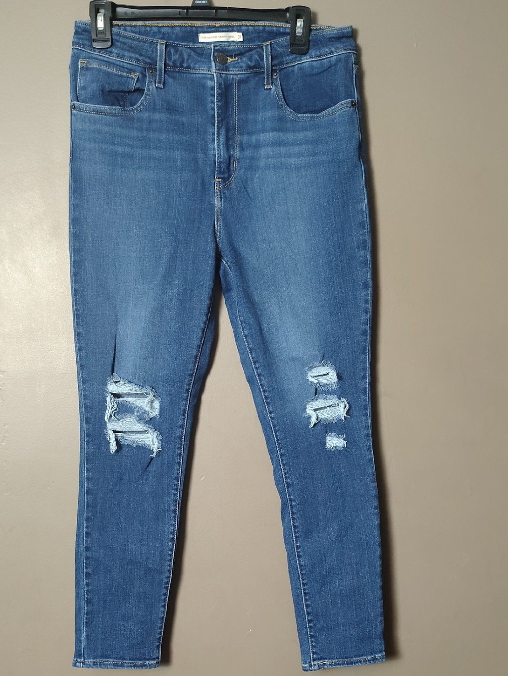 Levi's 721 High Rise Skinny Ankle Jeans Distressed Size 31 - Picture 1 of 10